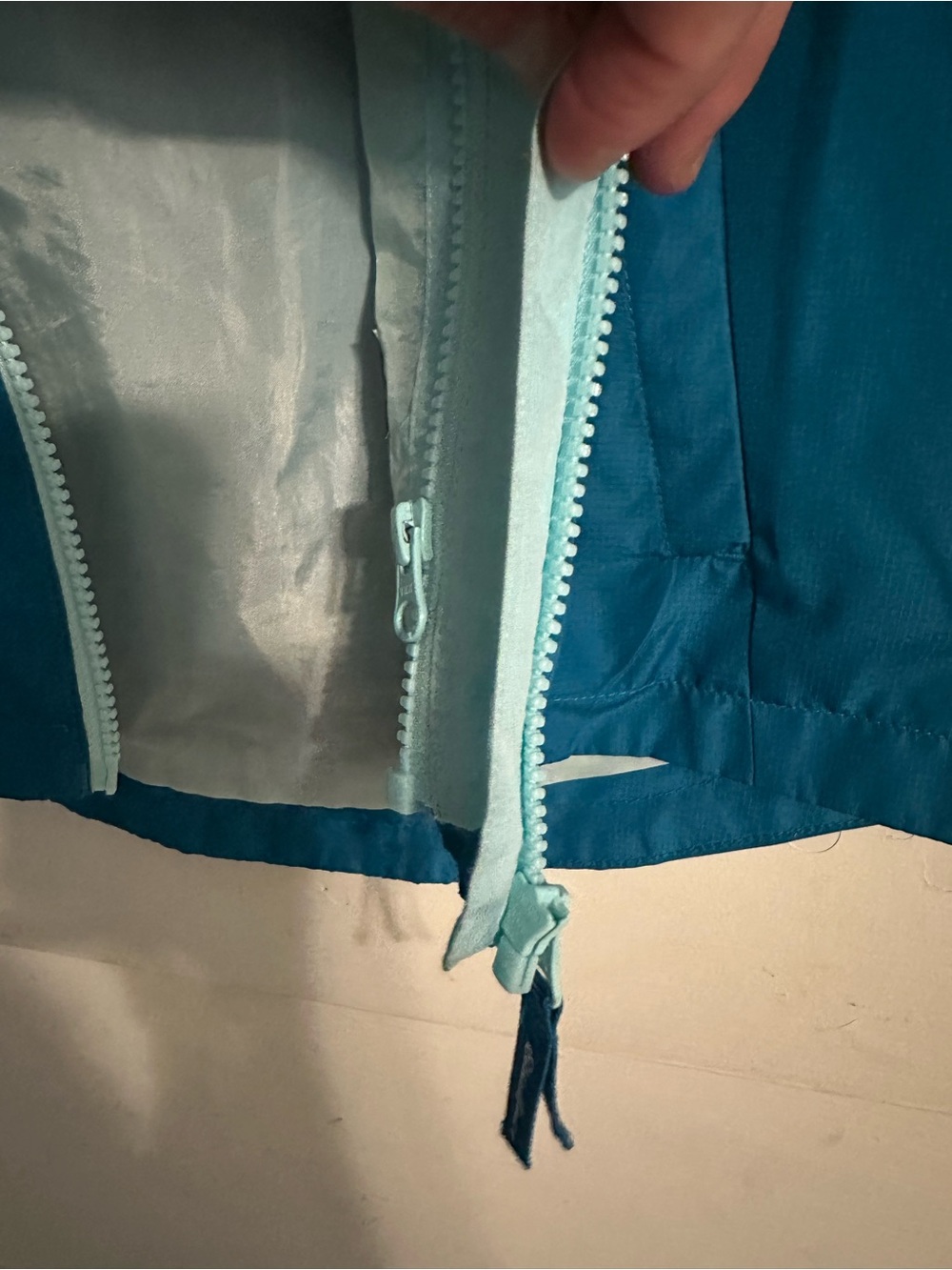 Eddie Bauer Kids Two-Tone Light Blue & Teal Rain Jacket - Picture 5 of 7